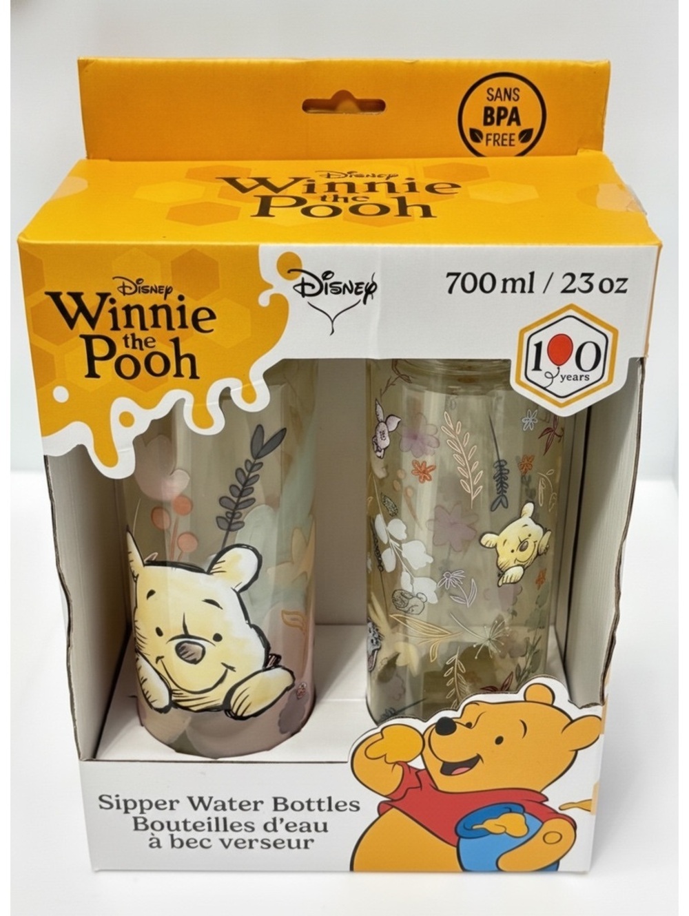 Disney Winnie the Pooh 2-Pack Sipper Water Bottles, 700 ml / 23 oz, BPA Free NEW